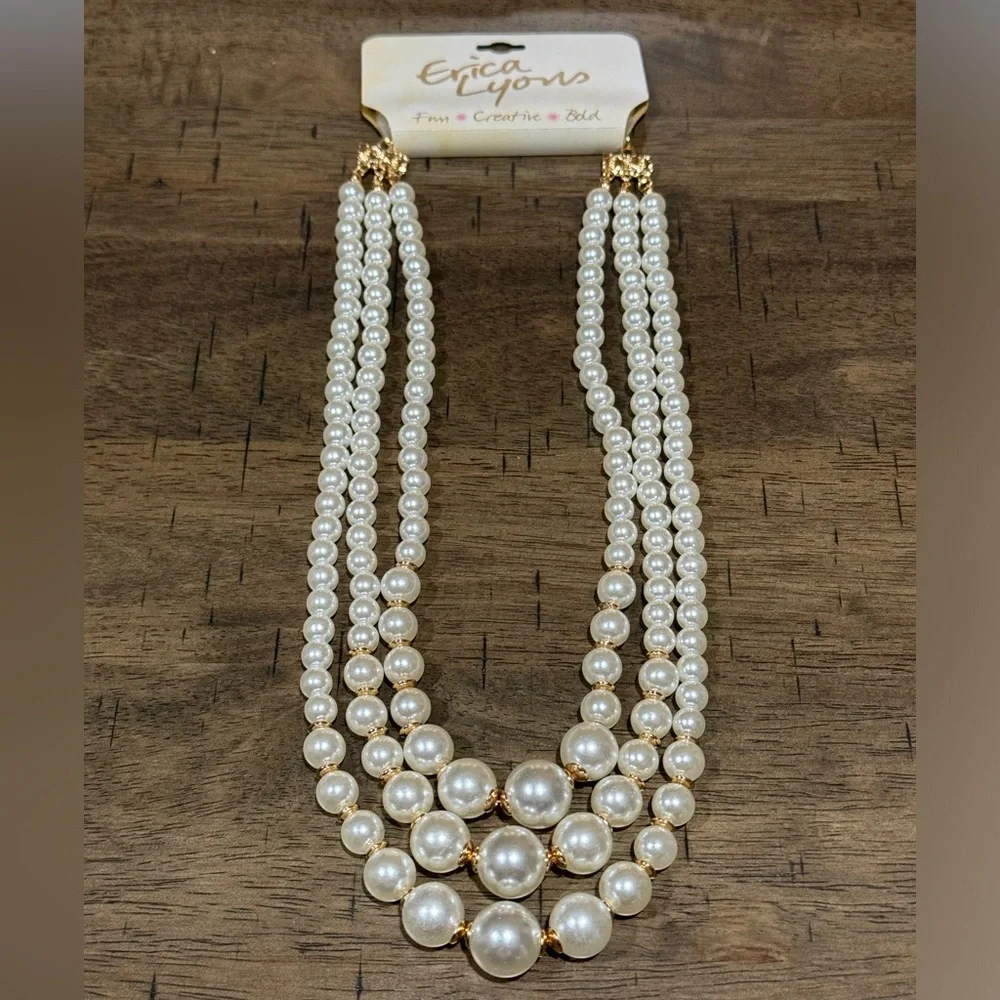 ERICA LYONS Faux Pearl 3 Strand Necklace 18